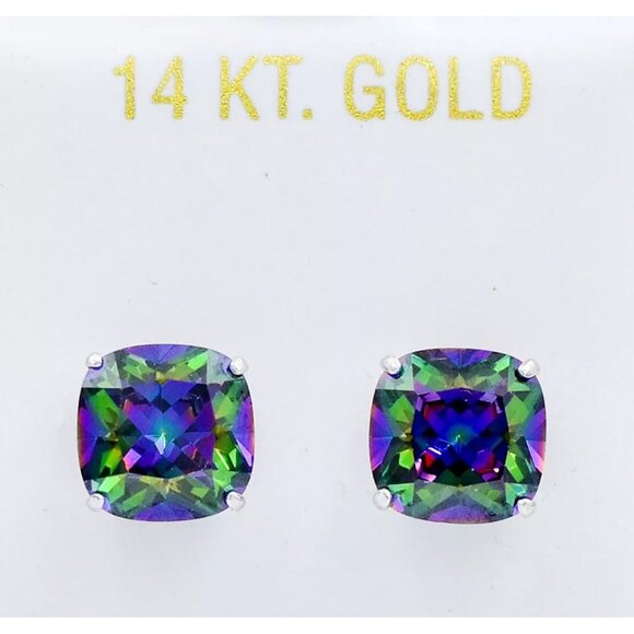 Mystic Topaz 8.86 Cts Stud Earrings 14k White Gold